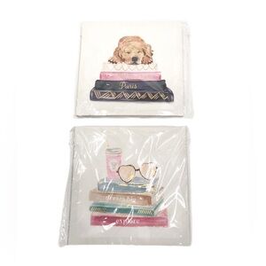 Set of 2 Canvas‎ Wall Art Dog Books Metallic Gold Accent Home Decor 8x8 - NEW